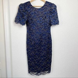 Vintage 80s Leslie Fay Floral Lace Evening Cocktail Dress SZ 6 Holiday Party
